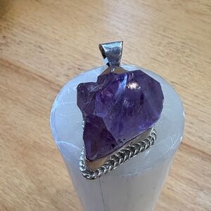 Large raw amethyst Pendant Necklace set in Sterling silver